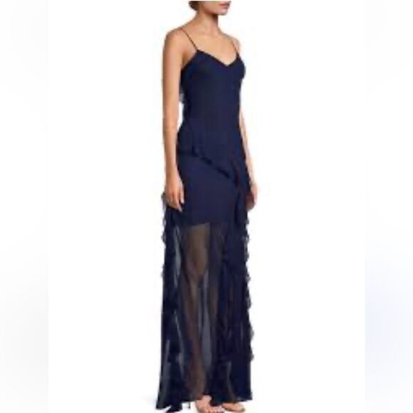 NWT MILLY Raya CHIFFON DEVORE DRESS Navy Size 12 - Picture 1 of 14